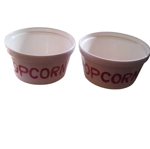 Everybody Loves Popcorn Set of 2 White Embossed Bowls - Picture 1 of 4